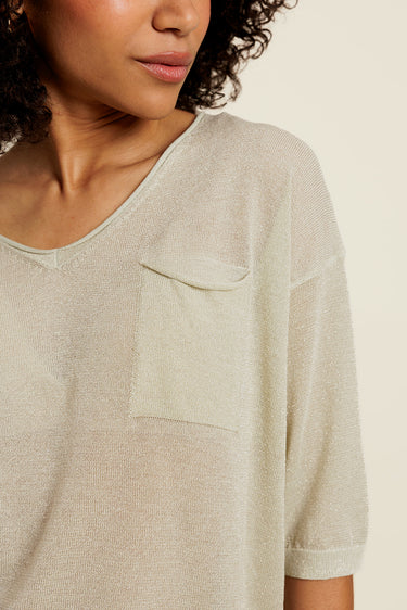 BELIOR - Pull Manches Courtes Vert avec Lurex