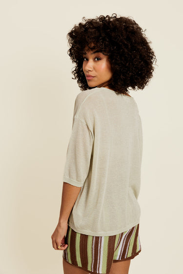 BELIOR - Pull Manches Courtes Vert avec Lurex