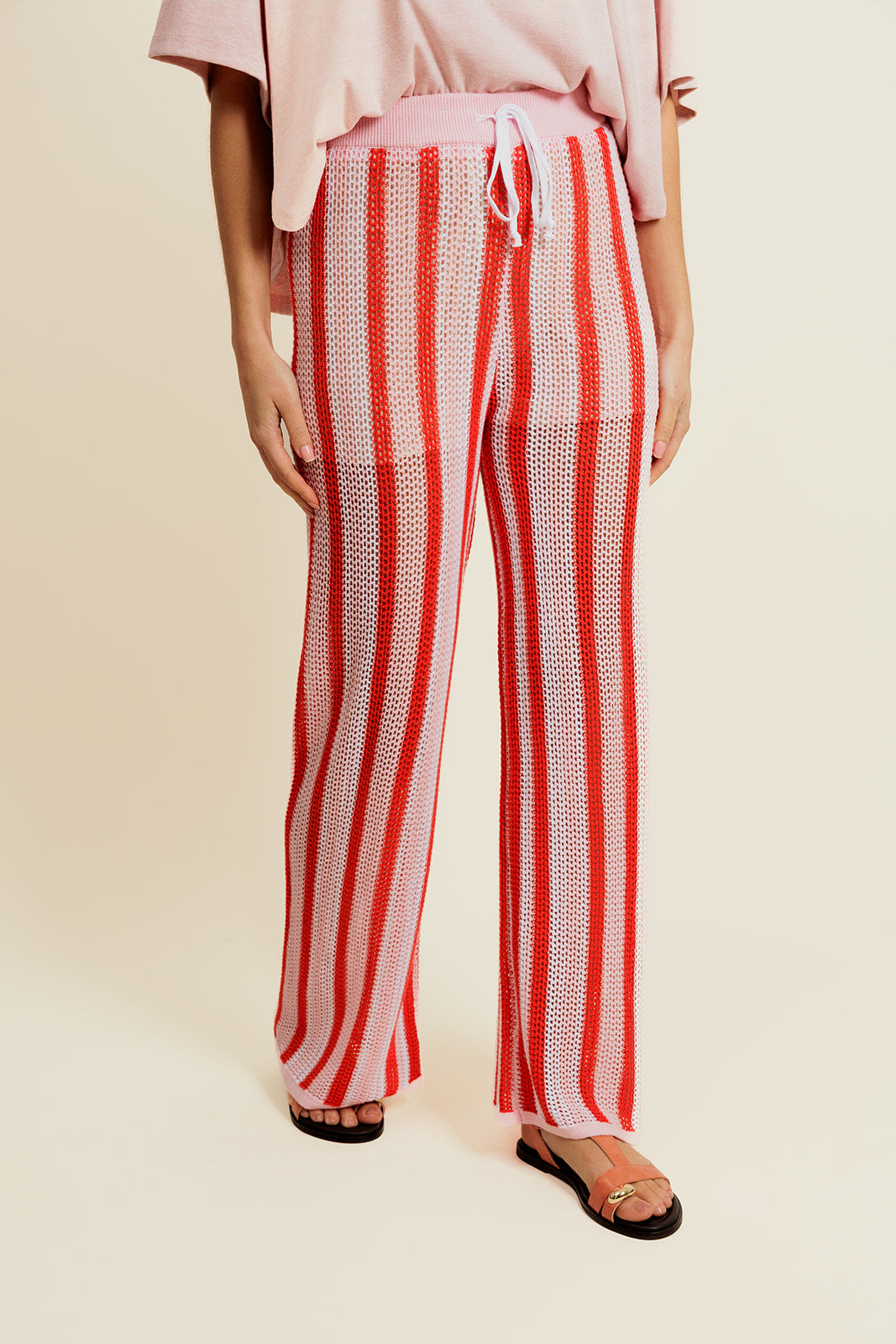 ÉRELIS - Pantalon Rose en Coton à Rayures
