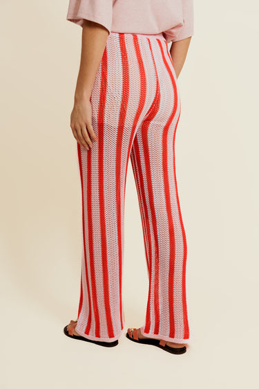 ÉRELIS - Pantalon Rose en Coton à Rayures