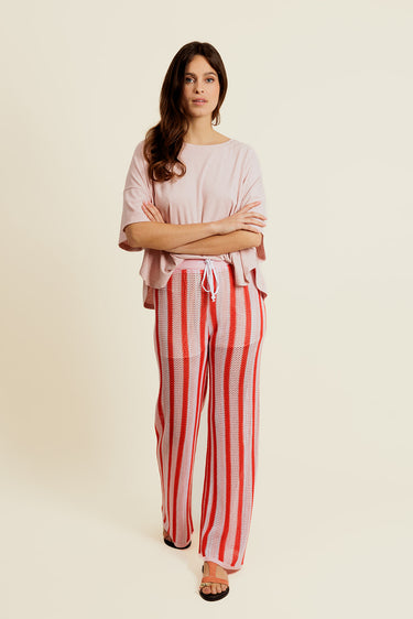 ÉRELIS - Pantalon Rose en Coton à Rayures