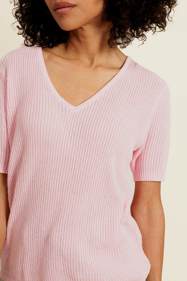 ÉSOLYNE - Top en Coton Rose Manches Courtes