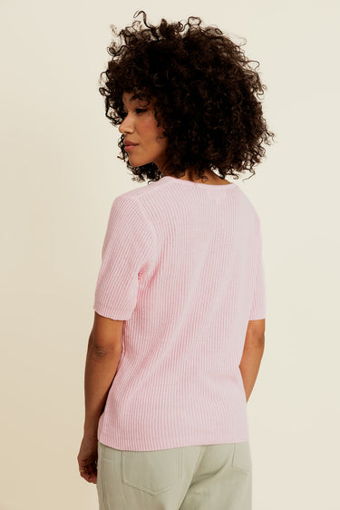ÉSOLYNE - Top en Coton Rose Manches Courtes
