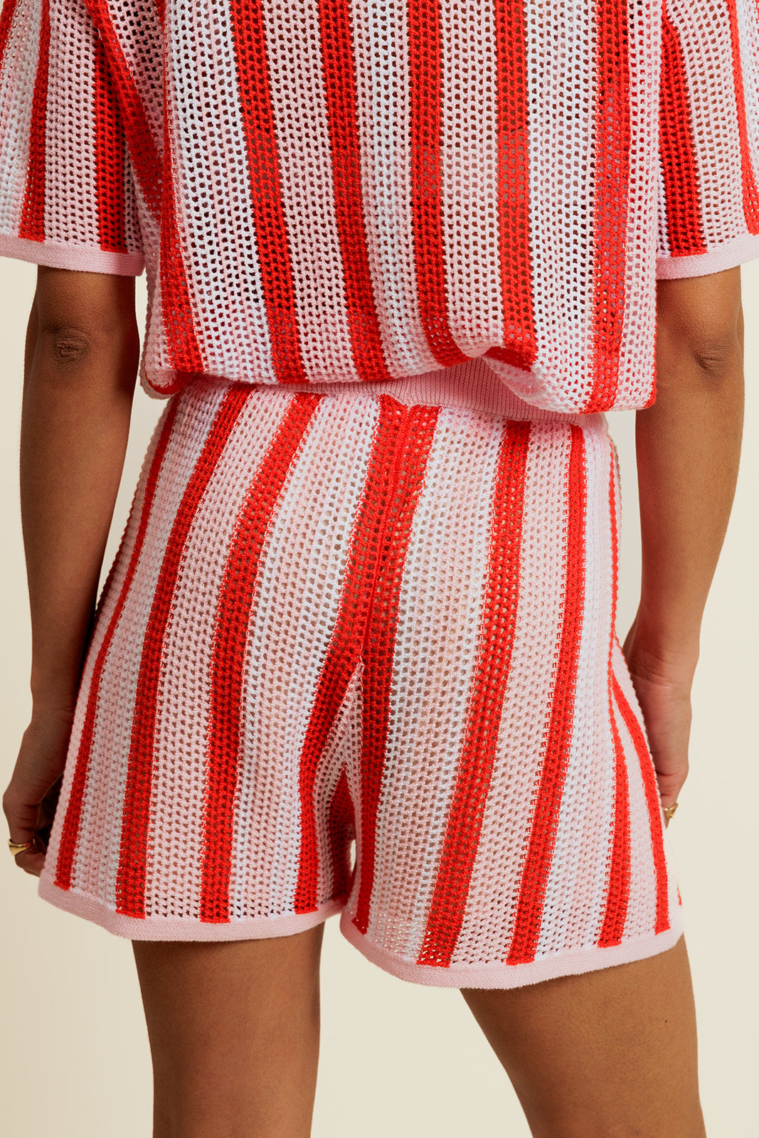 AELINNE - Short Rose/Rouge en Coton à Rayures