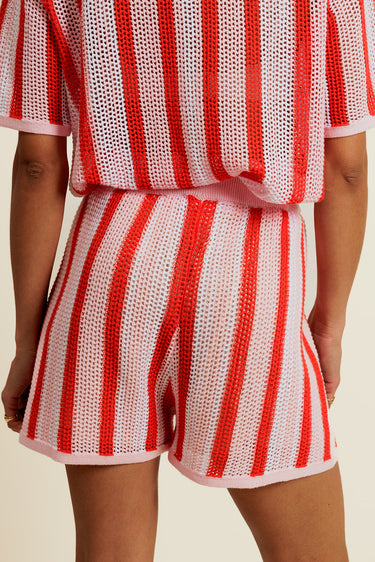 AELINNE - Short Rose/Rouge en Coton à Rayures