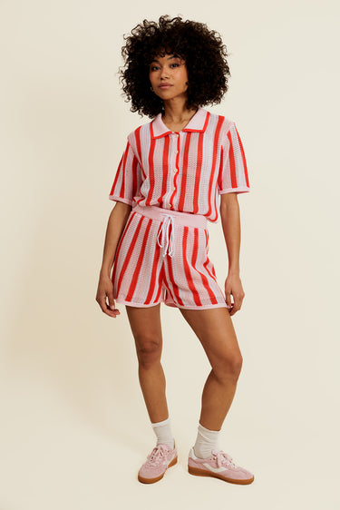 AELINNE - Short Rose/Rouge en Coton à Rayures