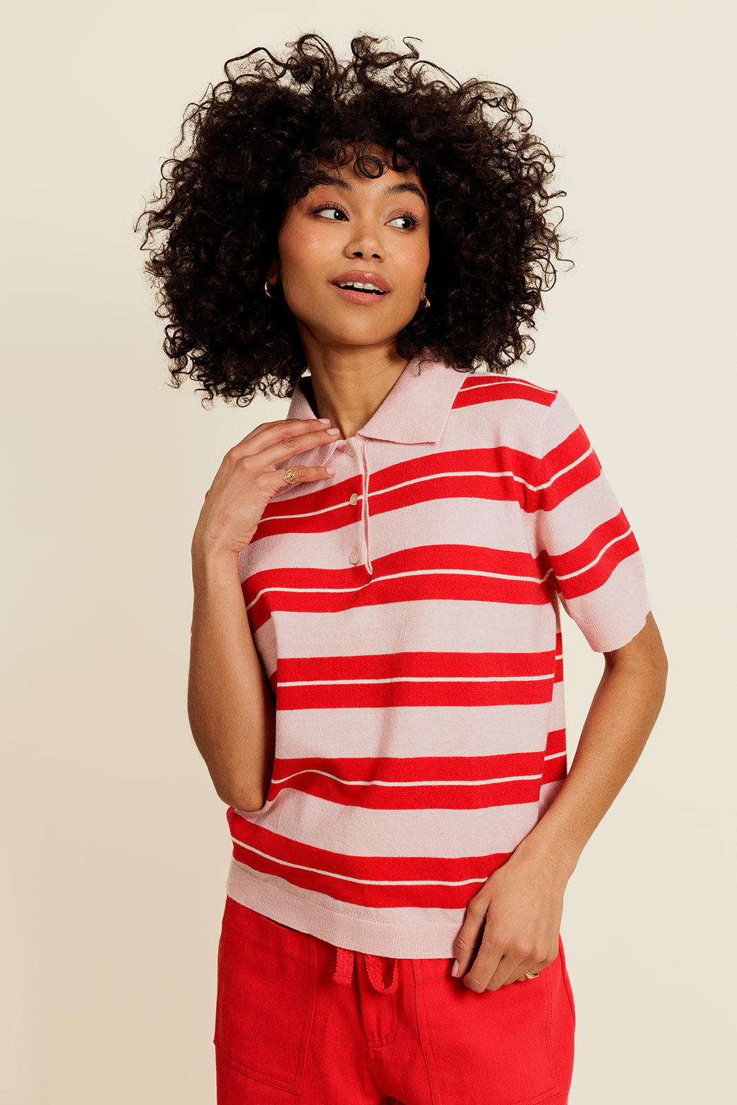 CÉLINEOR - Polo Rose/Rouge à Rayures