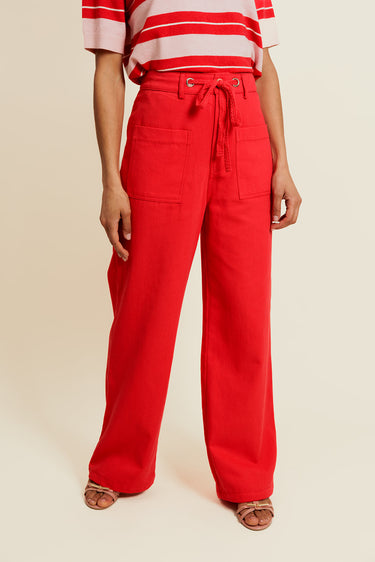 LÉORINE - Pantalon Rouge en coton avec Cordon