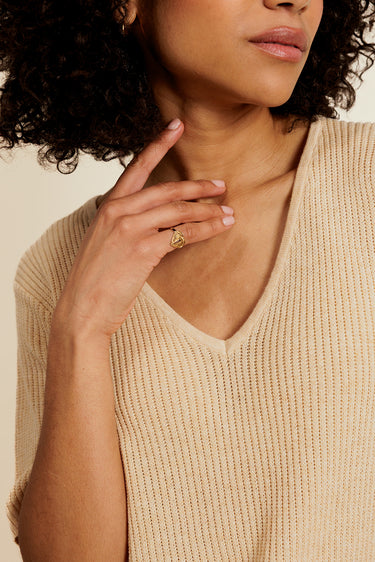 ÉSOLYNE - Top en Coton Beige Manches Courtes