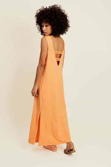 LÉONISSE - Robe Longue Orange à Dos Nu Dentelle