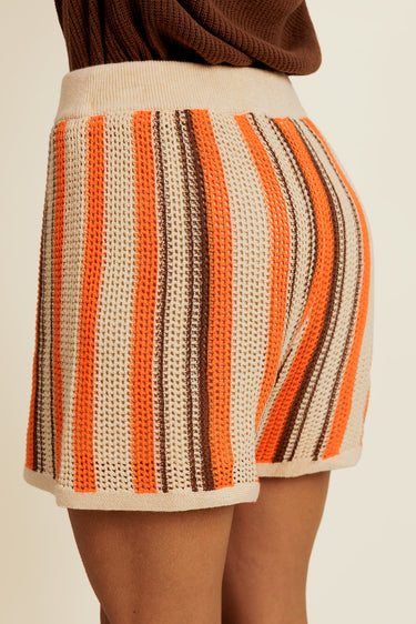 AELINNE - Short Beige/Orange en Coton à Rayures
