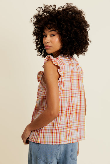 SÉLISSE - Blouse Brique en coton à carreaux avec Broderie