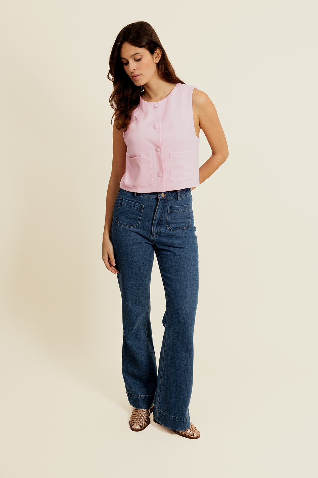 JASMINA - Veste Courte Sans Manches Femme Rose