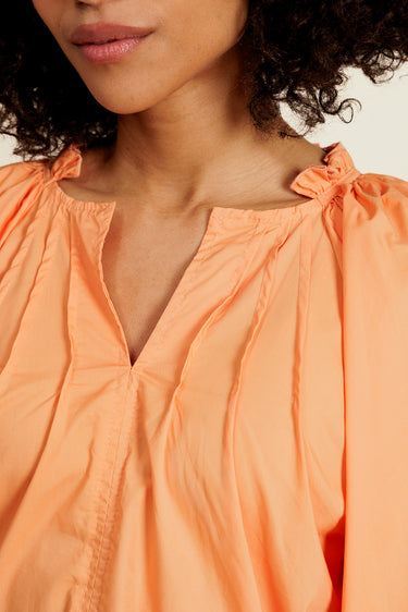 IRÉNOR - Blouse Orange avec manche 2/3  Ballon et Froufrou
