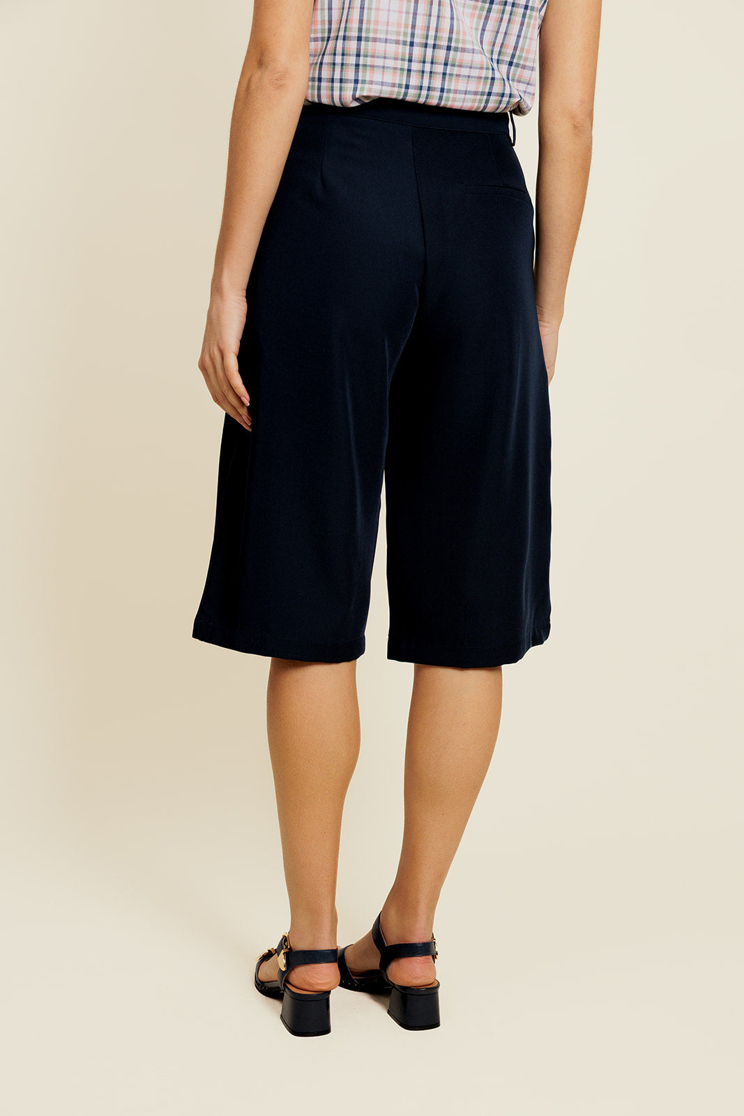 LORENZO - Bermuda Marine Taille Haute à Jambes Larges
