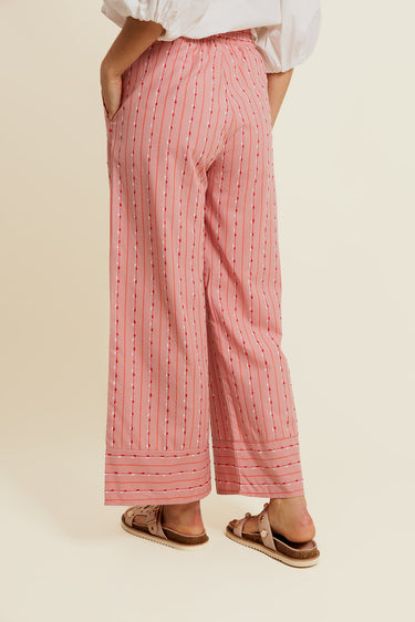 VÉLYSS - Pantalon Fluide Rose en Coton Rayé