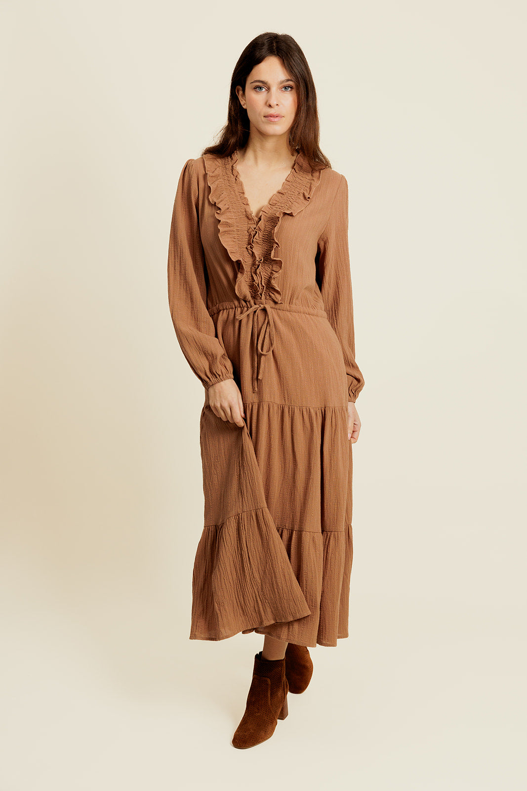 CARO - Robe Midi Femme Couleur Tabac