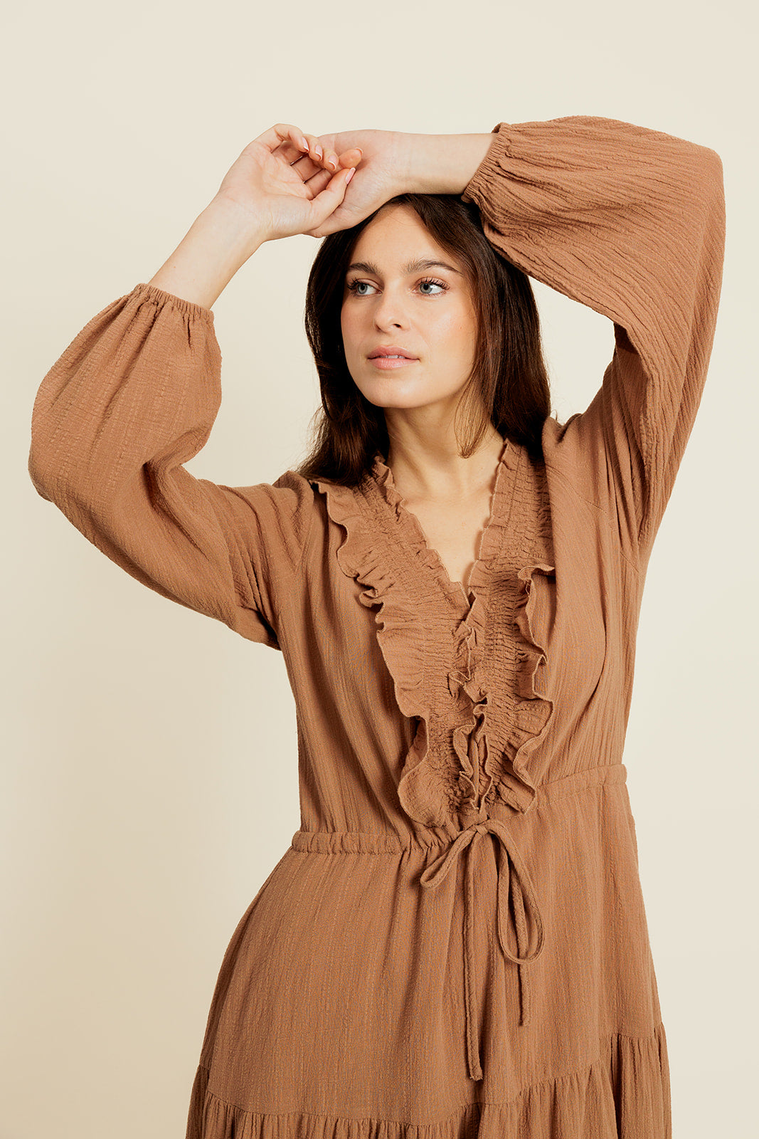 CARO - Robe Midi Femme Couleur Tabac