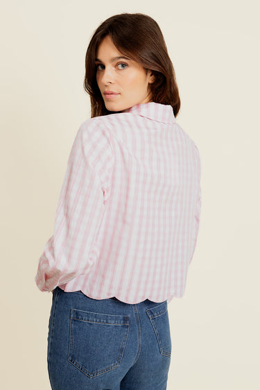MAËLYS - Chemise à Carreaux Rose Femme avec Broderies