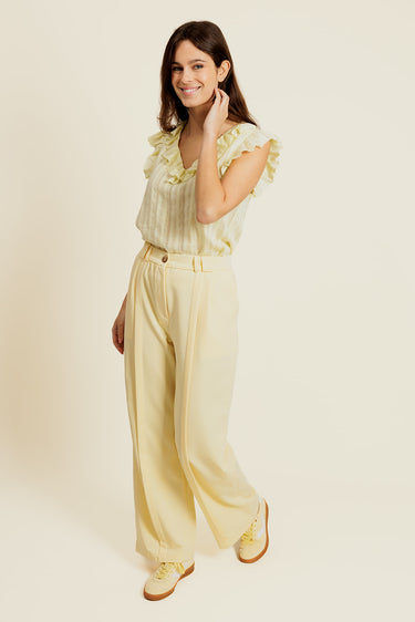 OPHÉLIE - Pantalon Habillé Jaune Taille Haute
