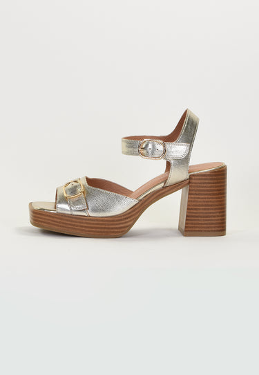 SANDALES À TALONS ROSE - PLATINE