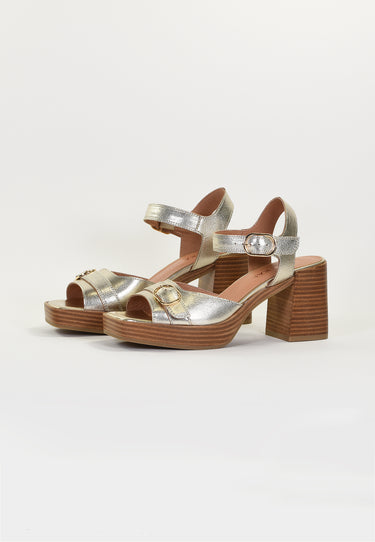 SANDALES À TALONS ROSE - PLATINE