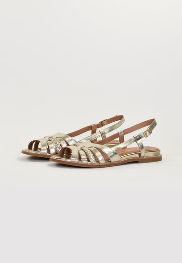 SORENA - Sandale Plate en Cuir Doré/Platine