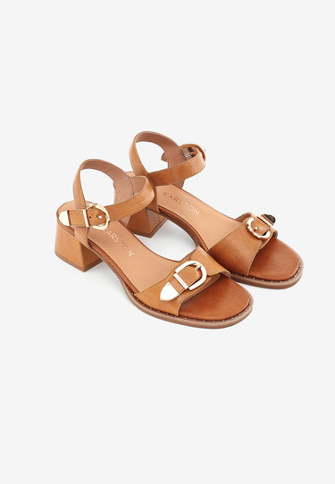 KEITH HEELED SANDALS - COGNAC 