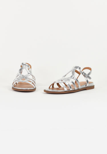 SABINE - Sandale Plate en Cuir Argent Miroir
