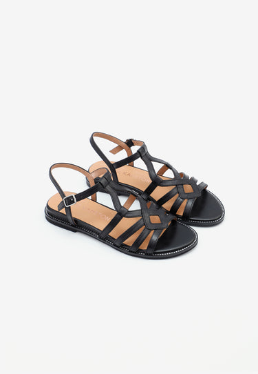 SABINE - Sandale Plate en Cuir Noir
