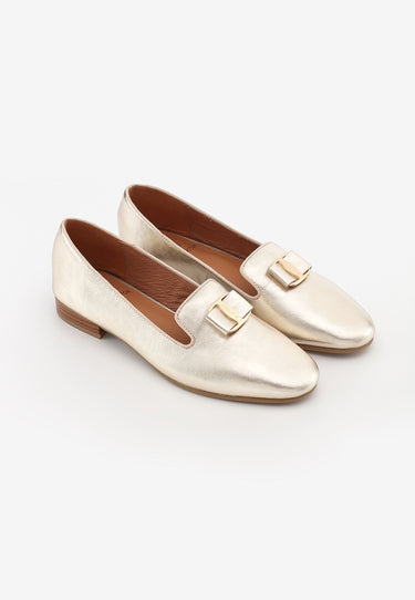 YUNI - Mocassins en cuir Or/Platine à boucle