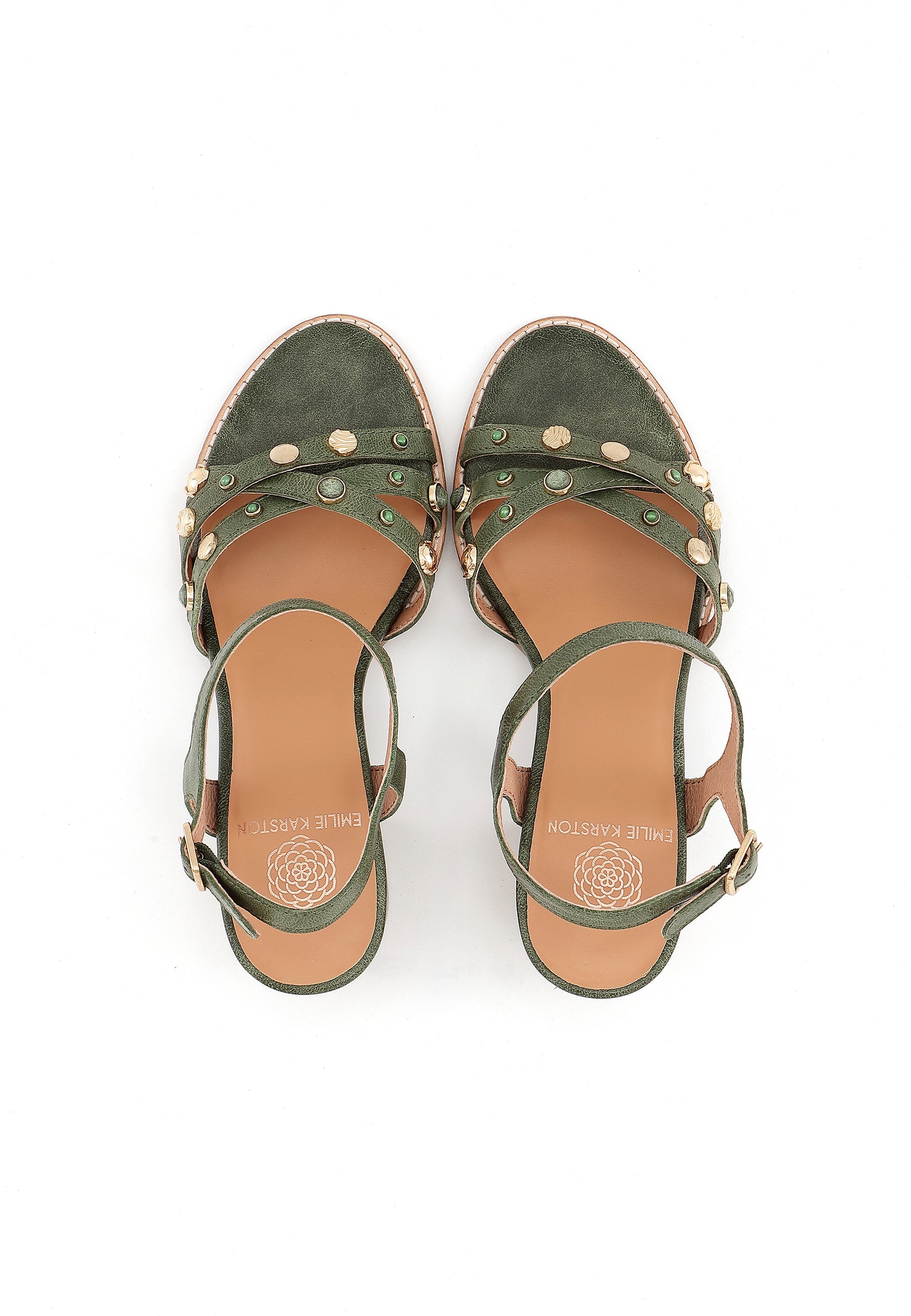 AICHA - Sandales cuir à brides croisées Vert