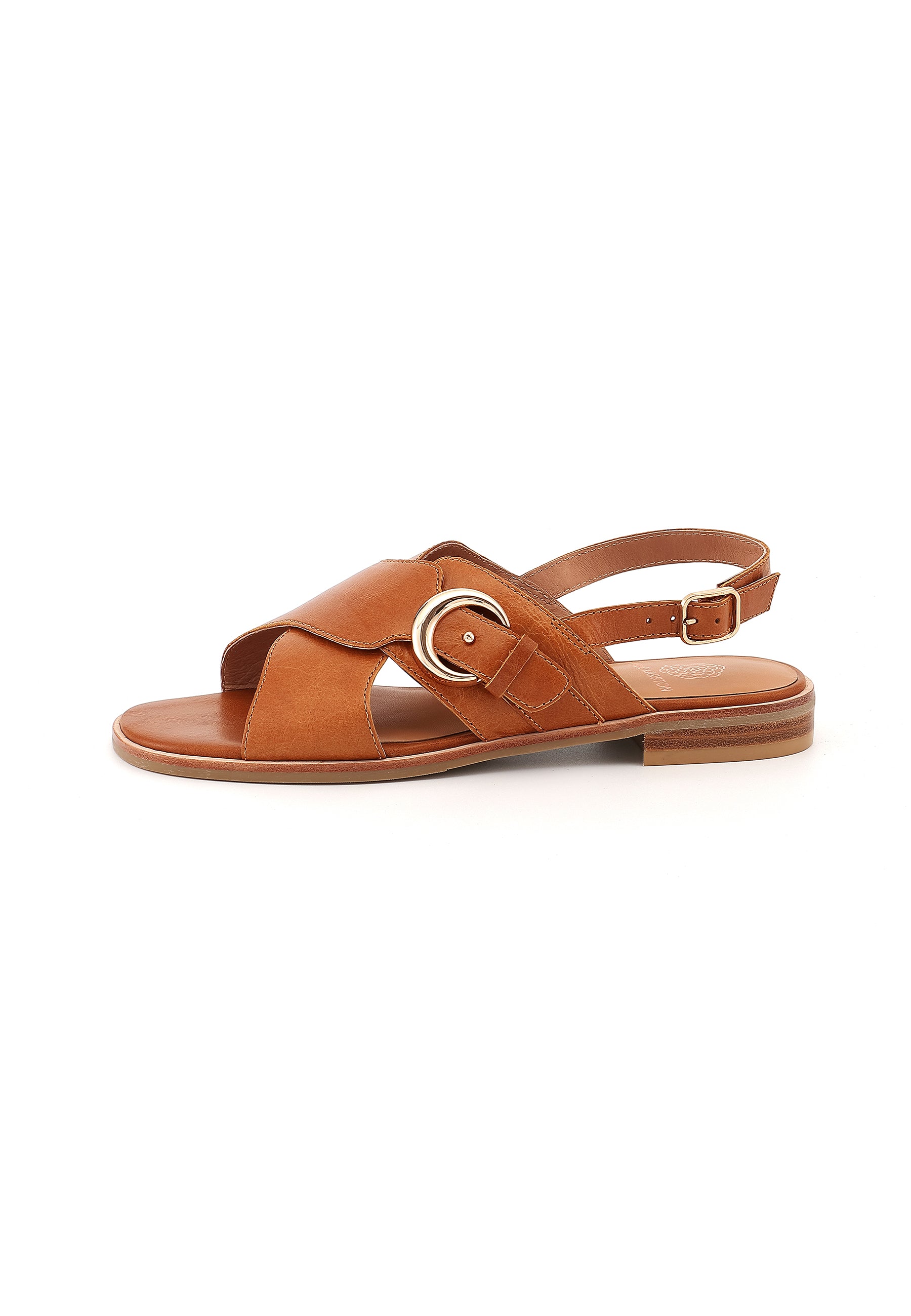 AIMÉE - Sandales Plates en Cuir Camel