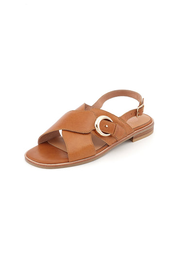 AIMÉE - Sandales Plates en Cuir Camel