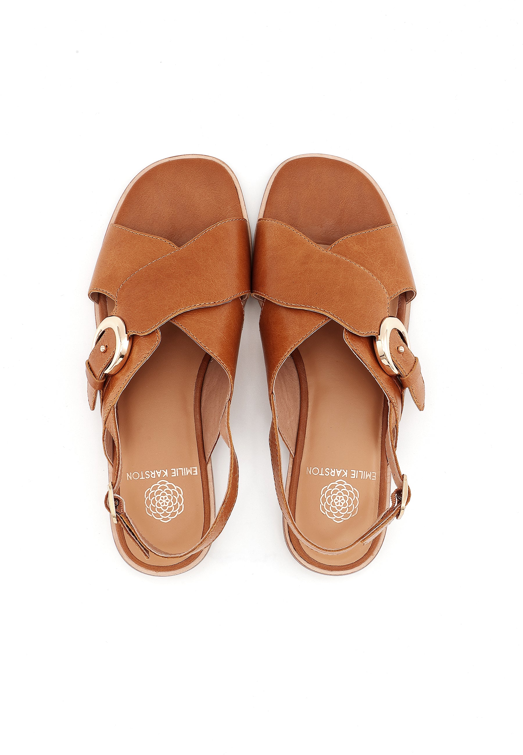 AIMÉE - Sandales Plates en Cuir Camel