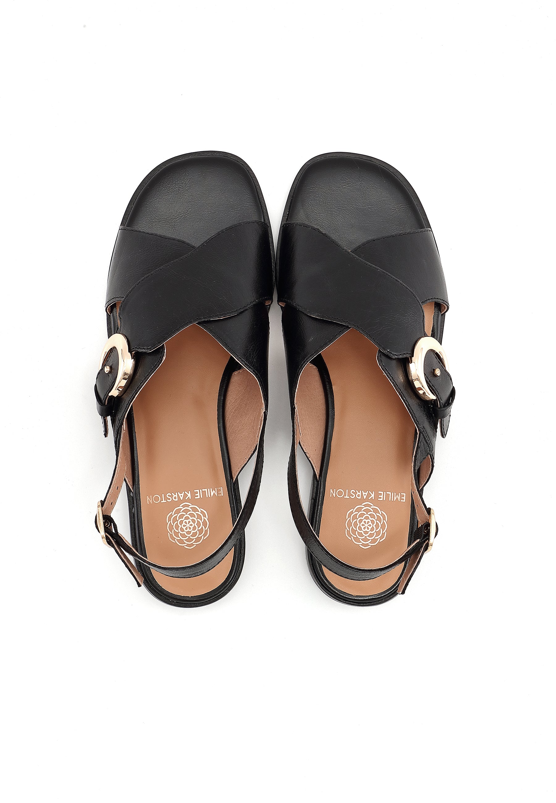 AIMÉE - Sandales Plates en Cuir Noir
