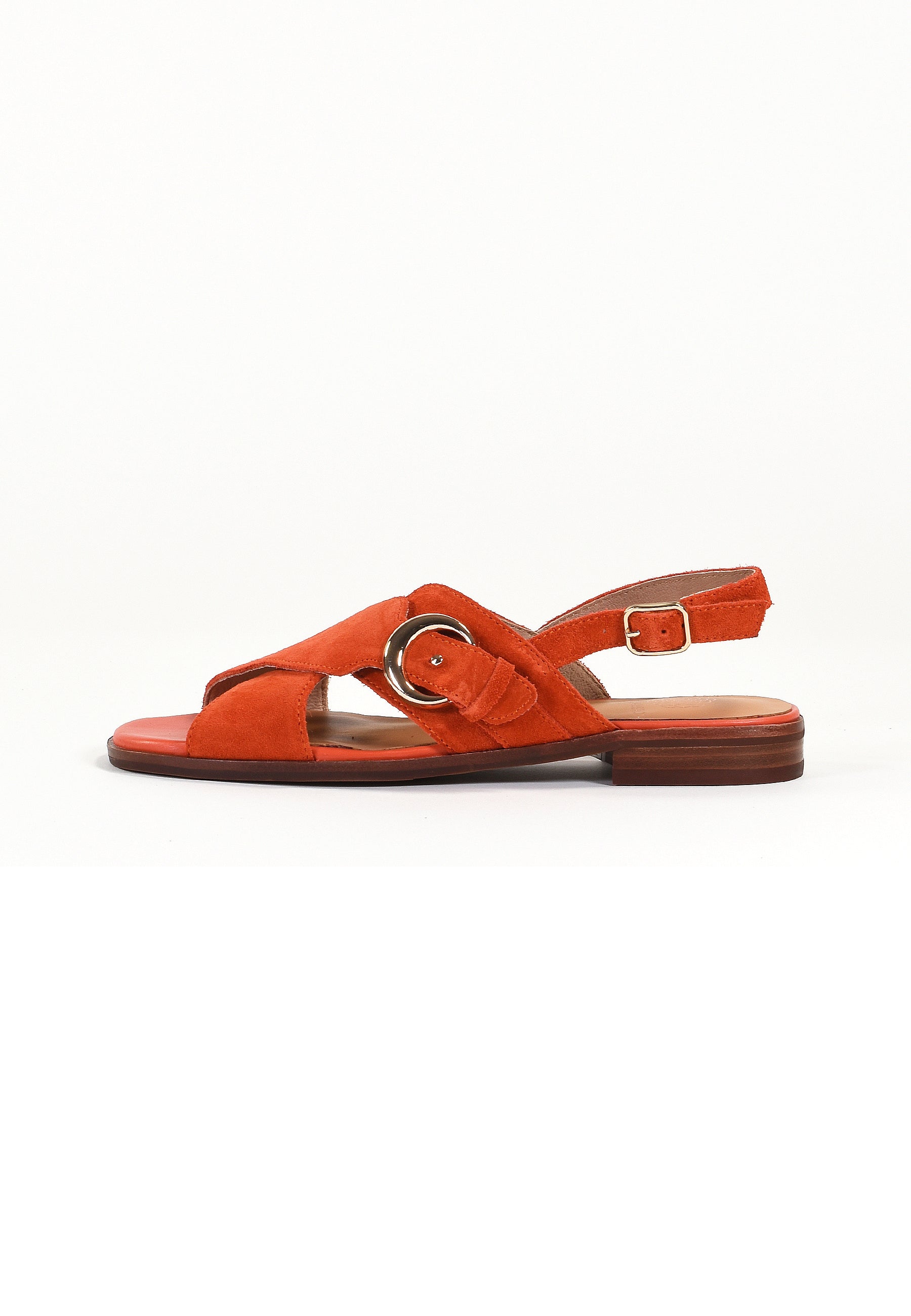 AIMÉE - Sandales Plates en Cuir Orange