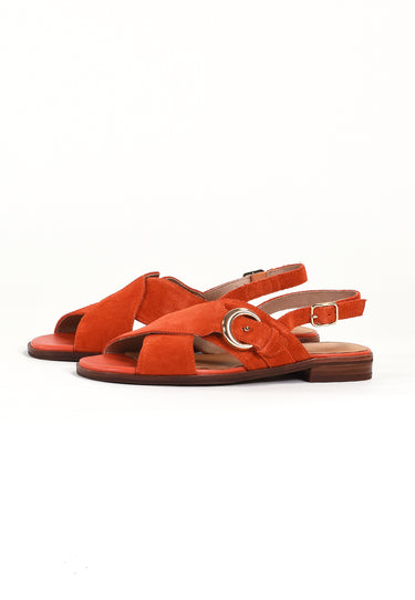 AIMÉE - Sandales Plates en Cuir Orange
