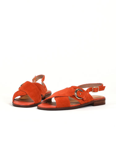 AIMÉE - Sandales Plates en Cuir Orange