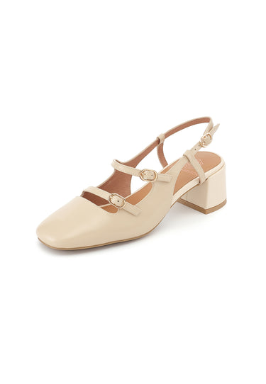 ANGELINE - Escarpins Babies à Brides en Cuir Crème