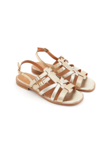 ARIETTE - Sandales Plates en Cuir Doré/Platine