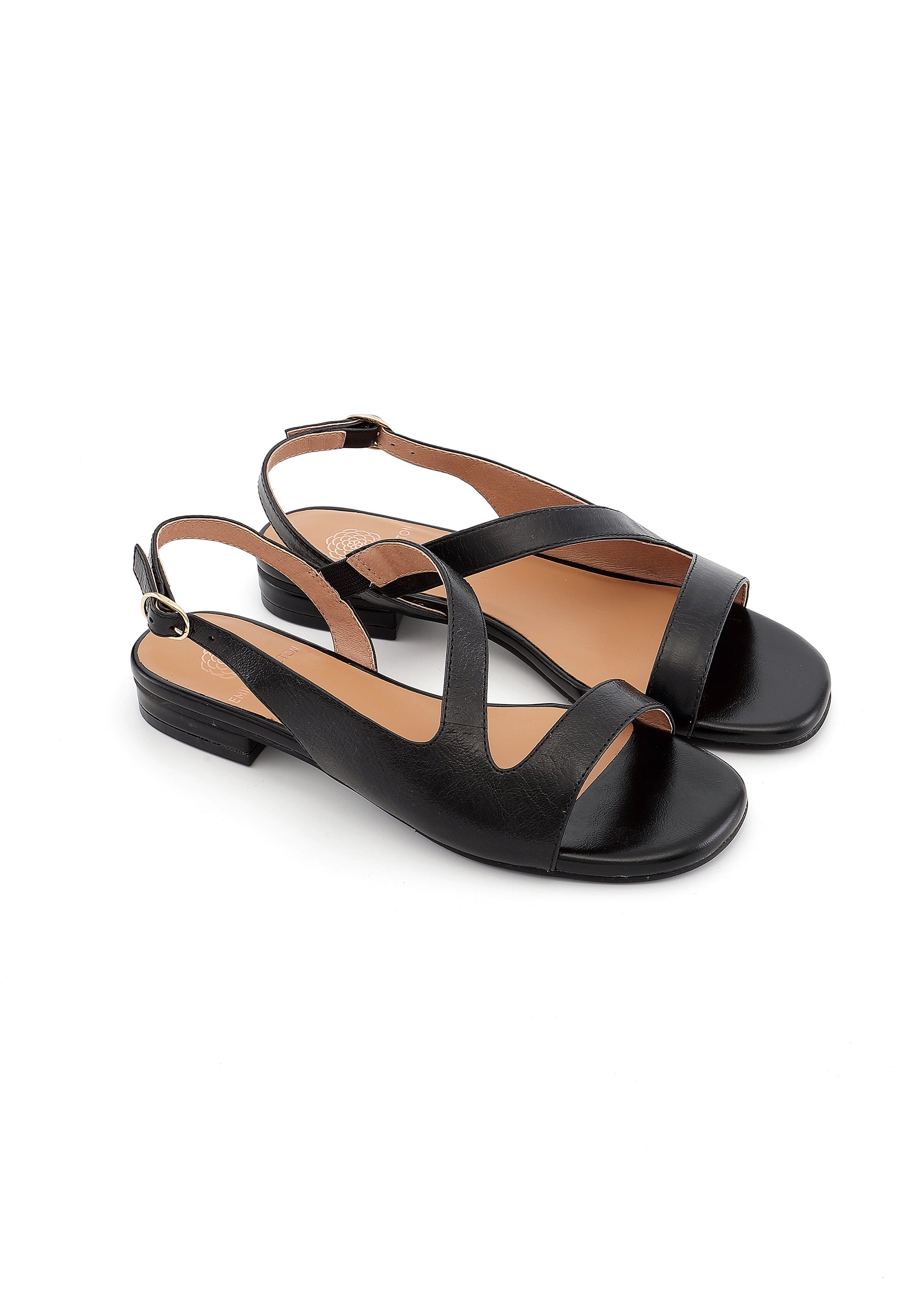 ASHLEY - Sandales Plates en Cuir Noir