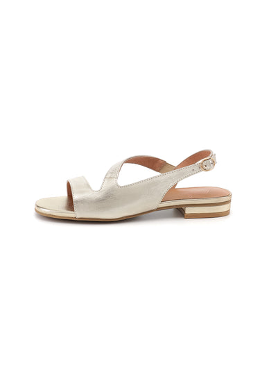 ASHLEY - Sandales Plates en Cuir Doré/Platine