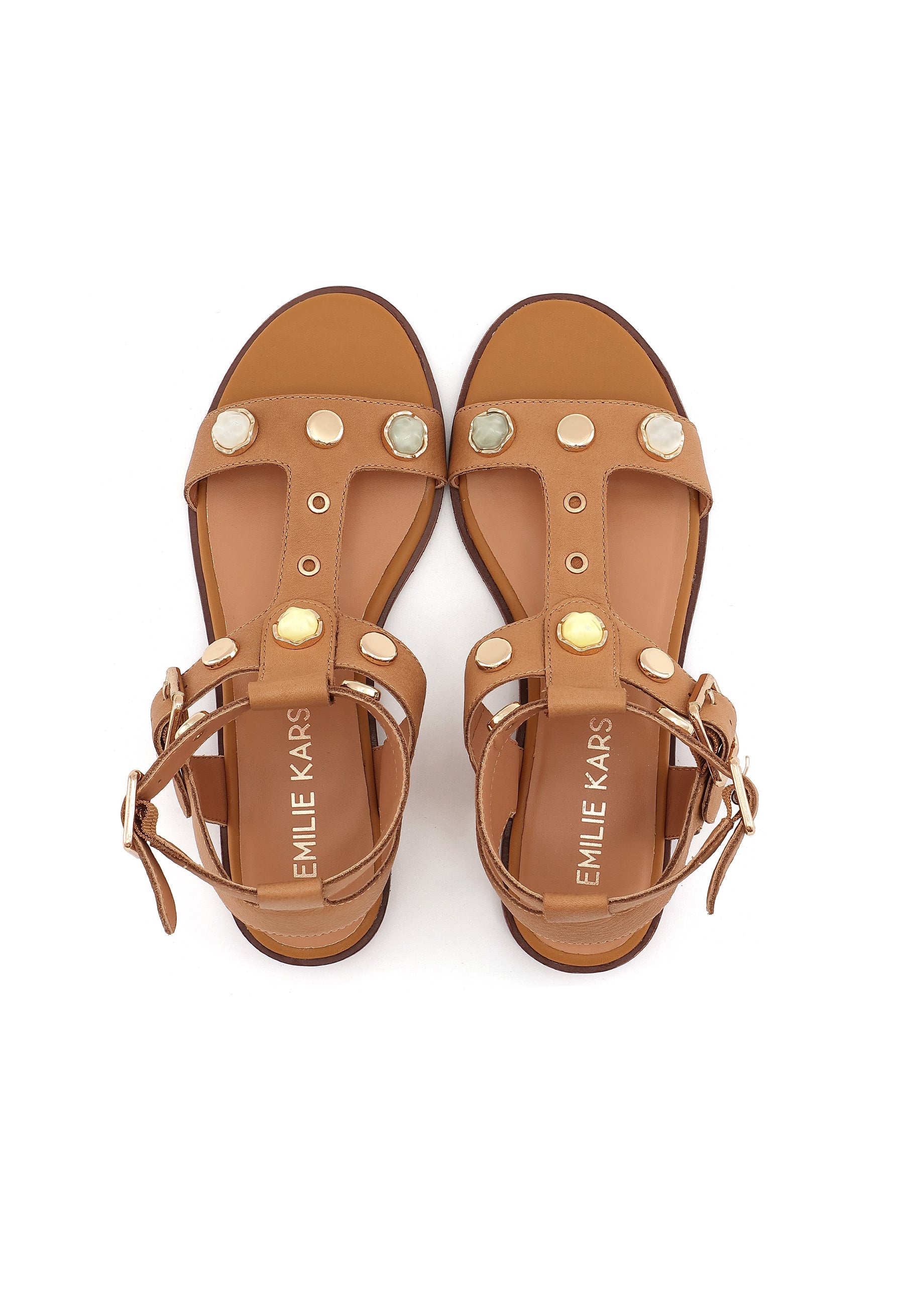 ATHENA - Sandales Plates en Cuir Camel