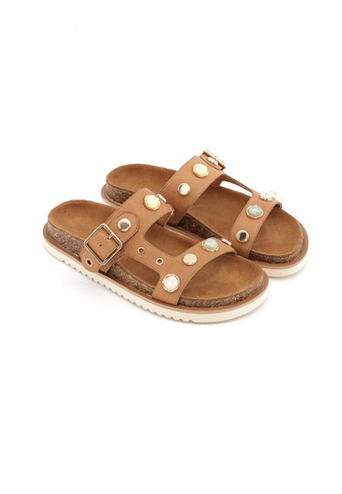 CALLIOPE - Sandales à 2 Brides en cuir Camel