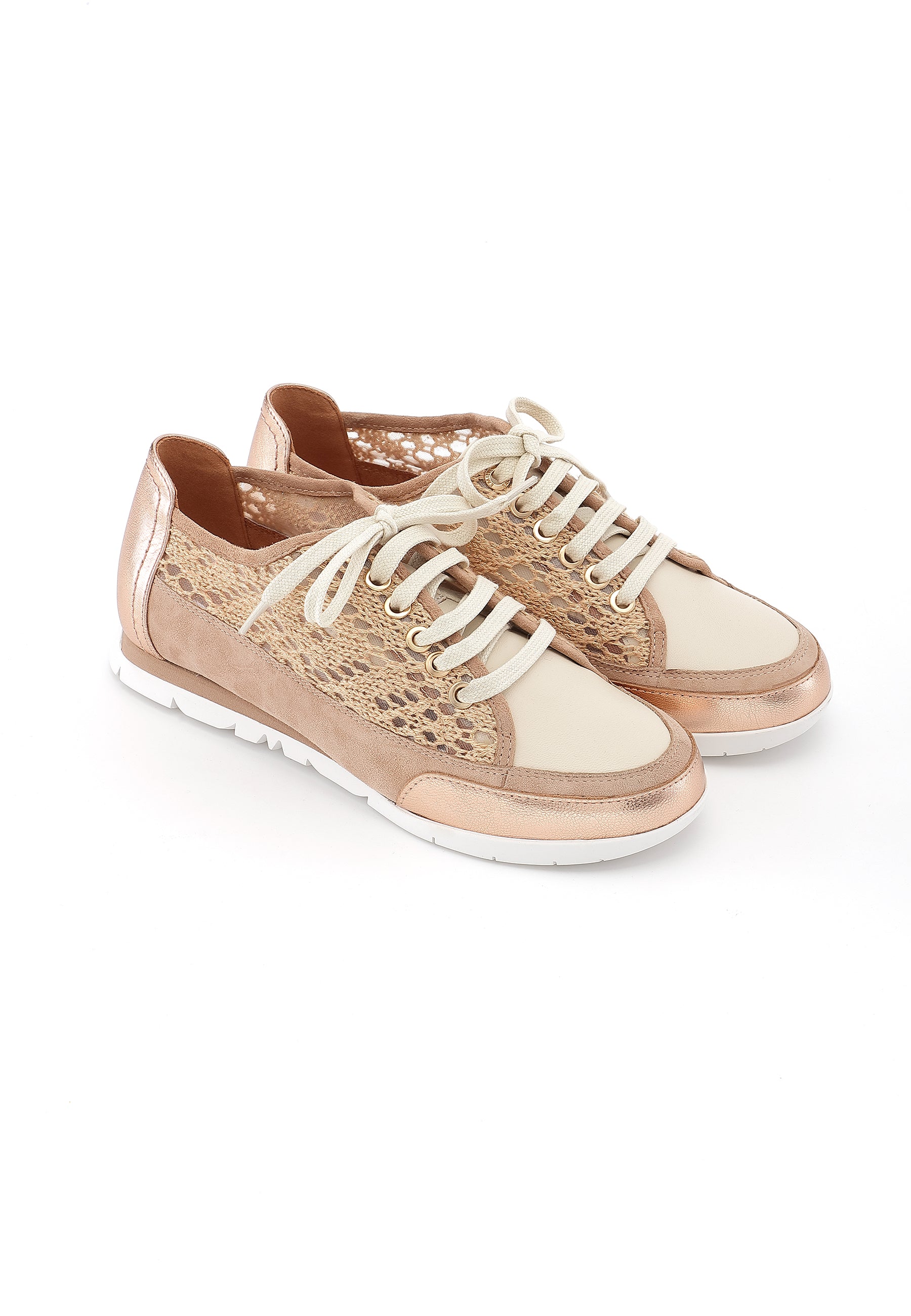 CAMINO - Baskets Dentelle Chic & Confort Nude/Doré