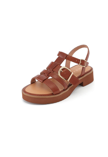 CLAUDIA - Sandale à Plateforme en cuir Marron/Cognac