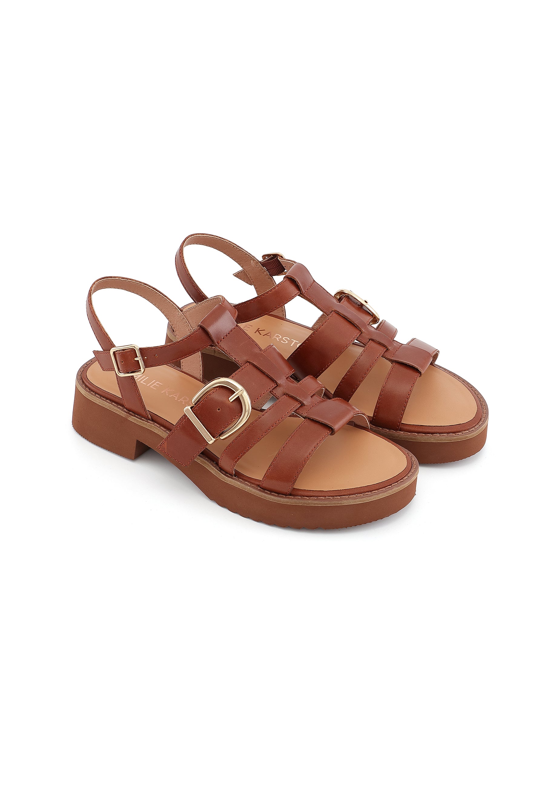 CLAUDIA - Sandale à Plateforme en cuir Marron/Cognac