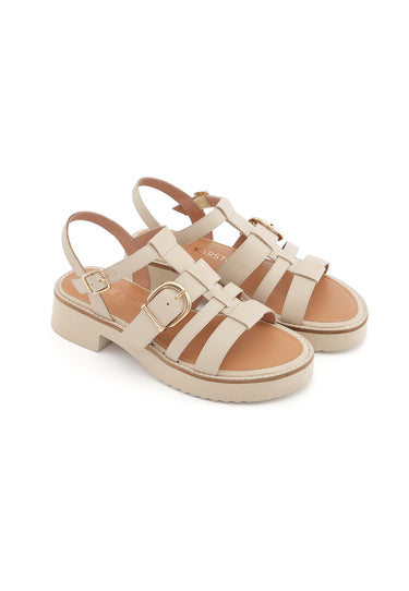 CLAUDIA - Sandale à Plateforme en cuir Crème