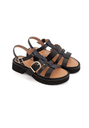 CLAUDIA - Sandale à Plateforme en cuir Noir
